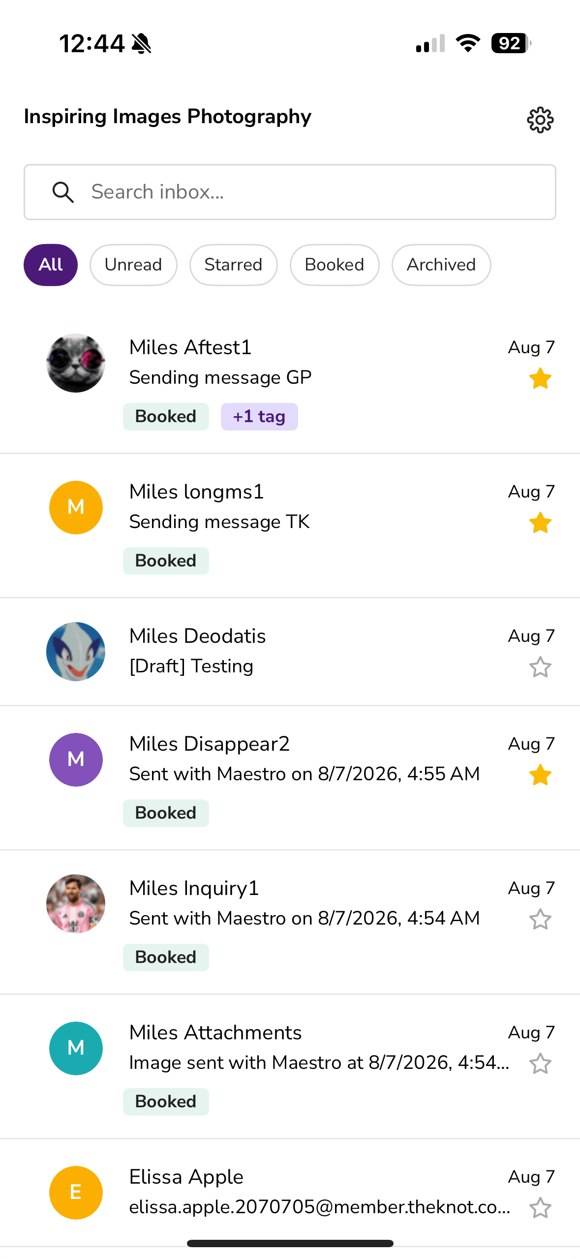 inbox screenshot of WeddingPro